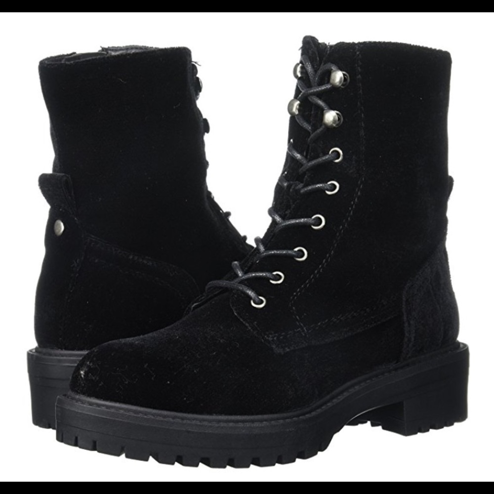 Report Rubin black velvet combat boots